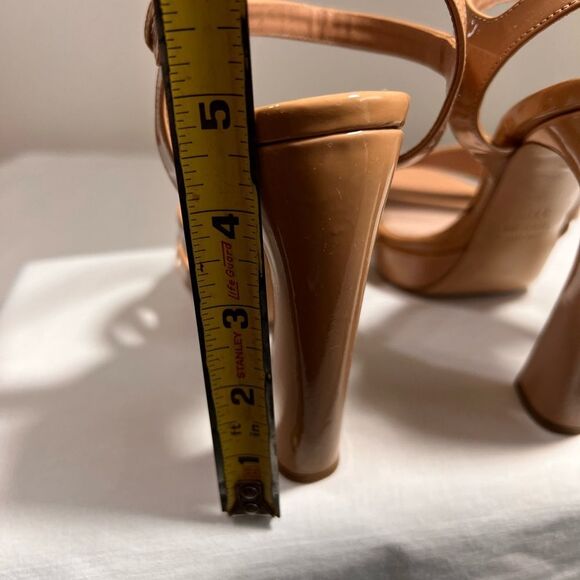 Miu Miu Vernice Block Heel Platform Sandals Size 37 1/2 Tan Nude - Picture 14 of 15